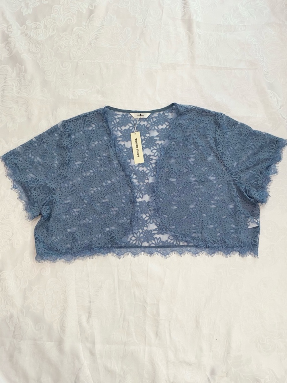 Plus Size Elegant Short Sleeve Sheer Floral Lace Bolero Shrug Top, Blue, Size 4X - Picture 6 of 11